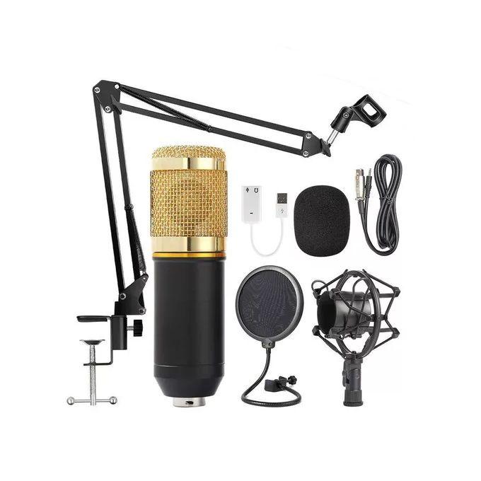 Professional Condenser Mic WITH Shock Mount and USB Sound card Podcast MICROPHONE FOR STUDIO MUSIC VLOG SOUND RECORDING MIC