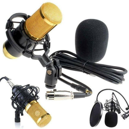 Professional Condenser Mic WITH Shock Mount and USB Sound card Podcast MICROPHONE FOR STUDIO MUSIC VLOG SOUND RECORDING MIC