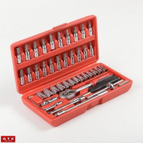 46Pc Wrench RATCHET Socket Set Combination Tool Kit 1/4' TOOLSET CAR REPAIR KIT ALLEN TORKS SCREW DRIVER HANDLE