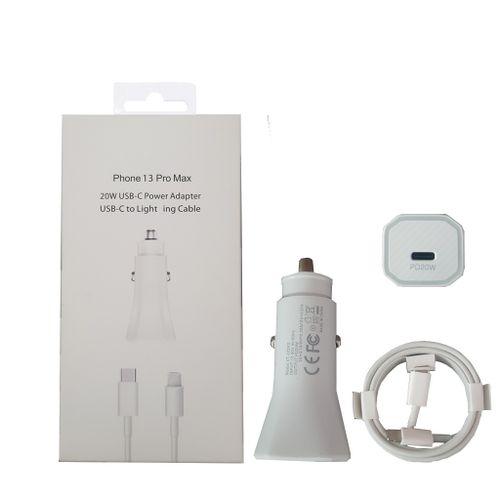 Apple 20W PD Car Charger Adapter Fast Charging For Iphone 13 PRO With Type C - LIGHTNING CABLE