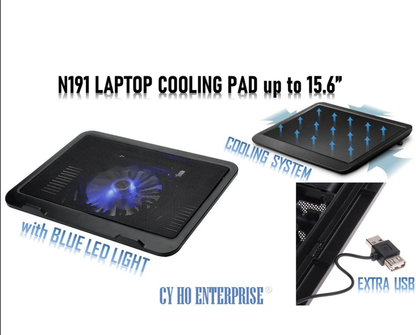 N191 High Performance Super Slim PORTABLE Notebook Cooling FAN Pad LAPTOP Stand - Black