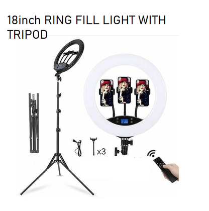 18 Inch Selfie Ring Light With 2.1M Tripod Stand 3 Phone Holder 18", 18INCH RINGLIGHT And Remote STAND