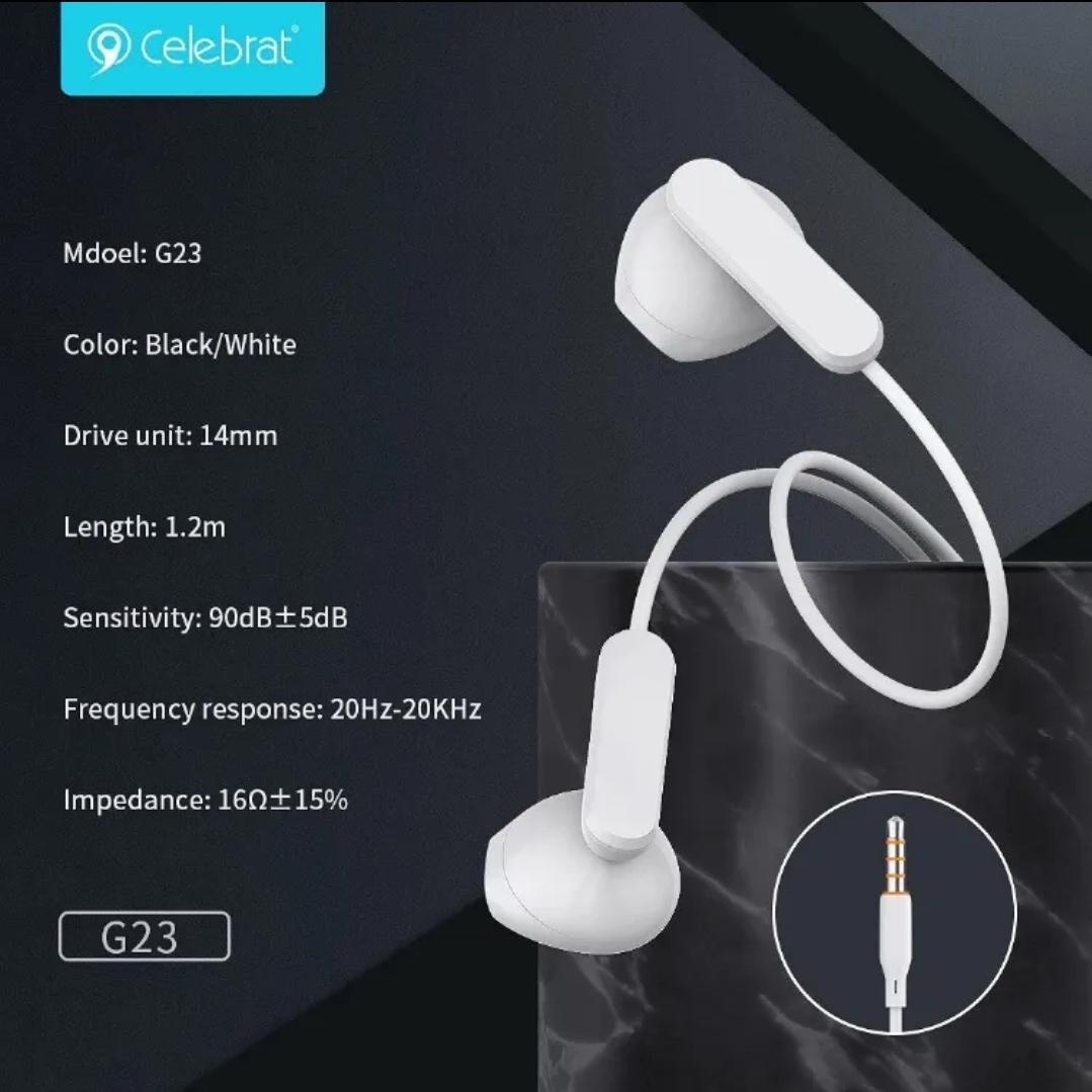 Celebrat G23 Music Bass IN EAR Stereo Earphone 3.5mm Audio jack with Mic Wired Headset - WHITE