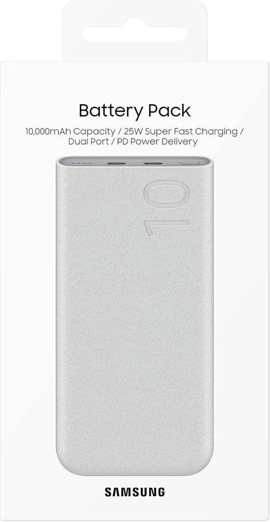 Samsung Galaxy 10000mAh Power Bank, 25W PD Super Fast Charging, Dual Output, Quick Charge, Beige BATTERY PACK WITH USB C CABLE - BEIGE