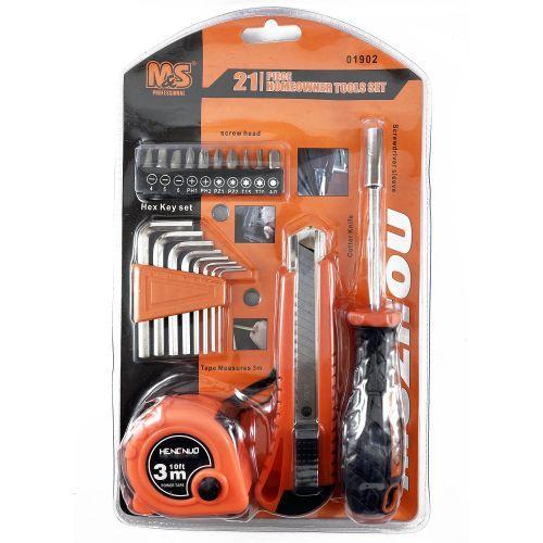 21pcs Professional General Hand Repair Tools Set Screwdrivers Allen TORKS Key, Adjustable Cutter, Measuring Tape