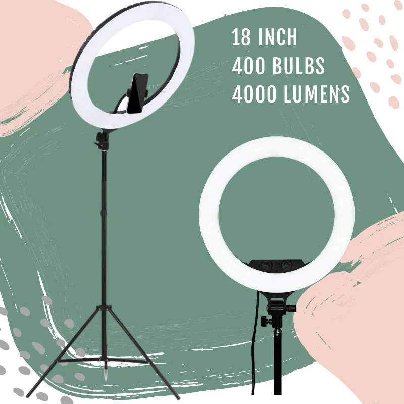 18 Inch Selfie Ring Light With 2.1M Tripod Stand 3 Phone Holder 18", 18INCH RINGLIGHT And Remote STAND