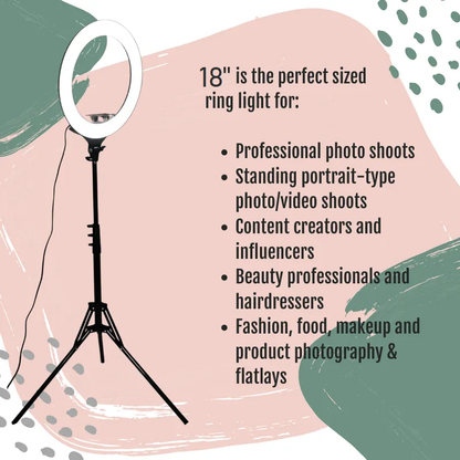 18 Inch Selfie Ring Light With 2.1M Tripod Stand 3 Phone Holder 18", 18INCH RINGLIGHT And Remote STAND