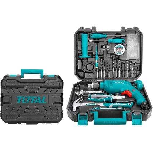 TOTAL 115pcs Electric 650W impact Hammer Drill Professional Tool Set With Drill DIY Kit concrete and wood drillset toolset