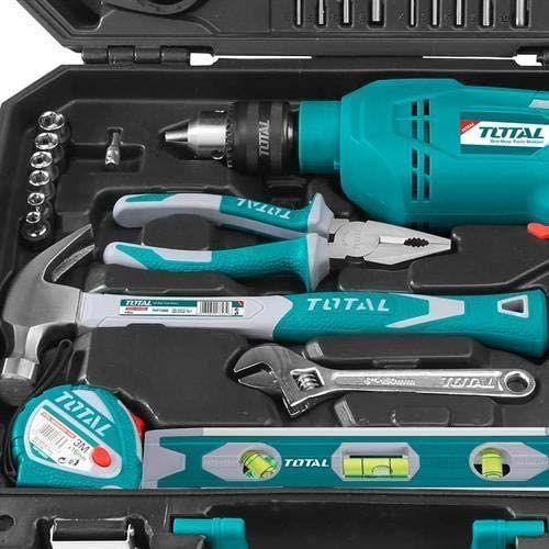 TOTAL 115pcs Electric 650W impact Hammer Drill Professional Tool Set With Drill DIY Kit concrete and wood drillset toolset