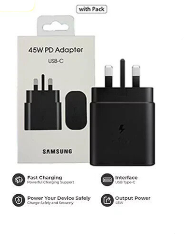 SAMSUNG 45W superFast charging Wall UK Plug Adapter alone - Black For s10 s20 s21 s22 s23 ultra