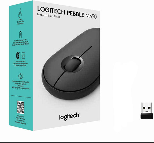 Logitech M350 Pebble Wireless Mouse with Bluetooth or 2.4 GHz Receiver, Silent, Slim Computer Mouse silent, for Laptop/Notebook/iPad/PC/Mac/Chromebook