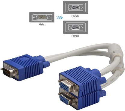 VGA Splitter Cable, 15Pin 1 Male to 2 Female Y Adapter Monitor Converter Cable for PC Video Computer TV Projector(NOTICE:CAN'T SUPPORT BIG SCREEN