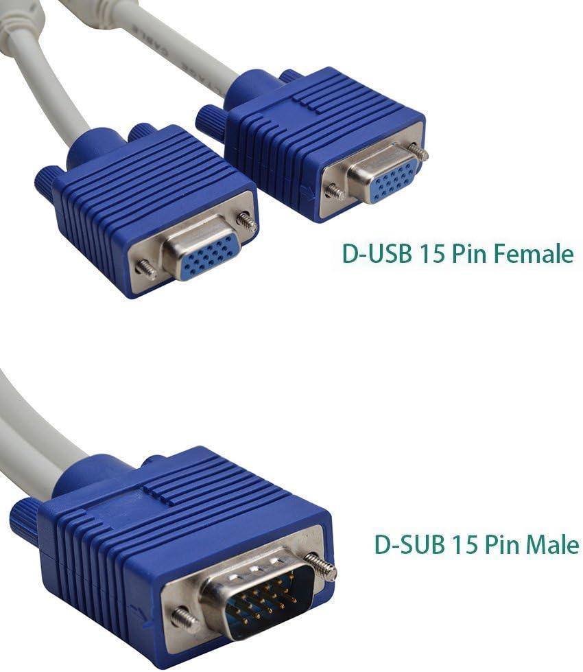 VGA Splitter Cable, 15Pin 1 Male to 2 Female Y Adapter Monitor Converter Cable for PC Video Computer TV Projector(NOTICE:CAN'T SUPPORT BIG SCREEN