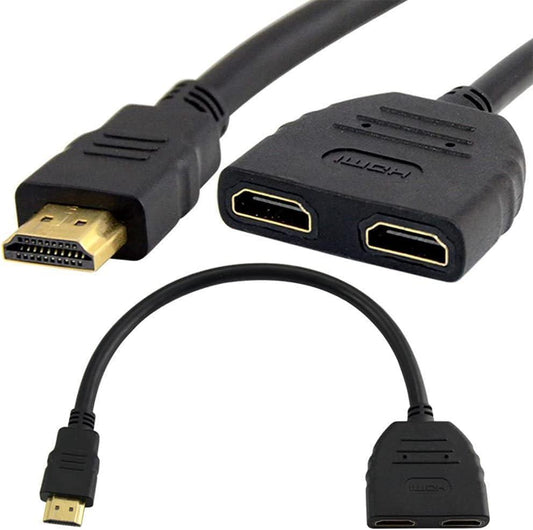 HDMI Male to Dual HDMI Female 1 to 2 Way HDMI Splitter Adapter Cable for HDTV, Support Two TVs at The Same Time, Signal One in, Two Out