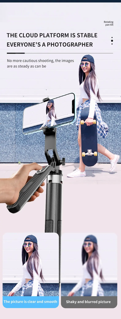 2.2M Selfie Stick Tripod Quadripod Stand 360° Rotating Balance Handle with Bluetooth Shutter for Video Recording/Vlogging/Live