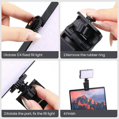 Rechargable Selfie Light Fill Video Clip Light Adjusted 98 Lights Content Creation Light Phone Fill Light with Clip for Phone Tablet Makeup Selfie