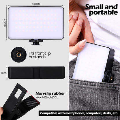 Rechargable Selfie Light Fill Video Clip Light Adjusted 98 Lights Content Creation Light Phone Fill Light with Clip for Phone Tablet Makeup Selfie