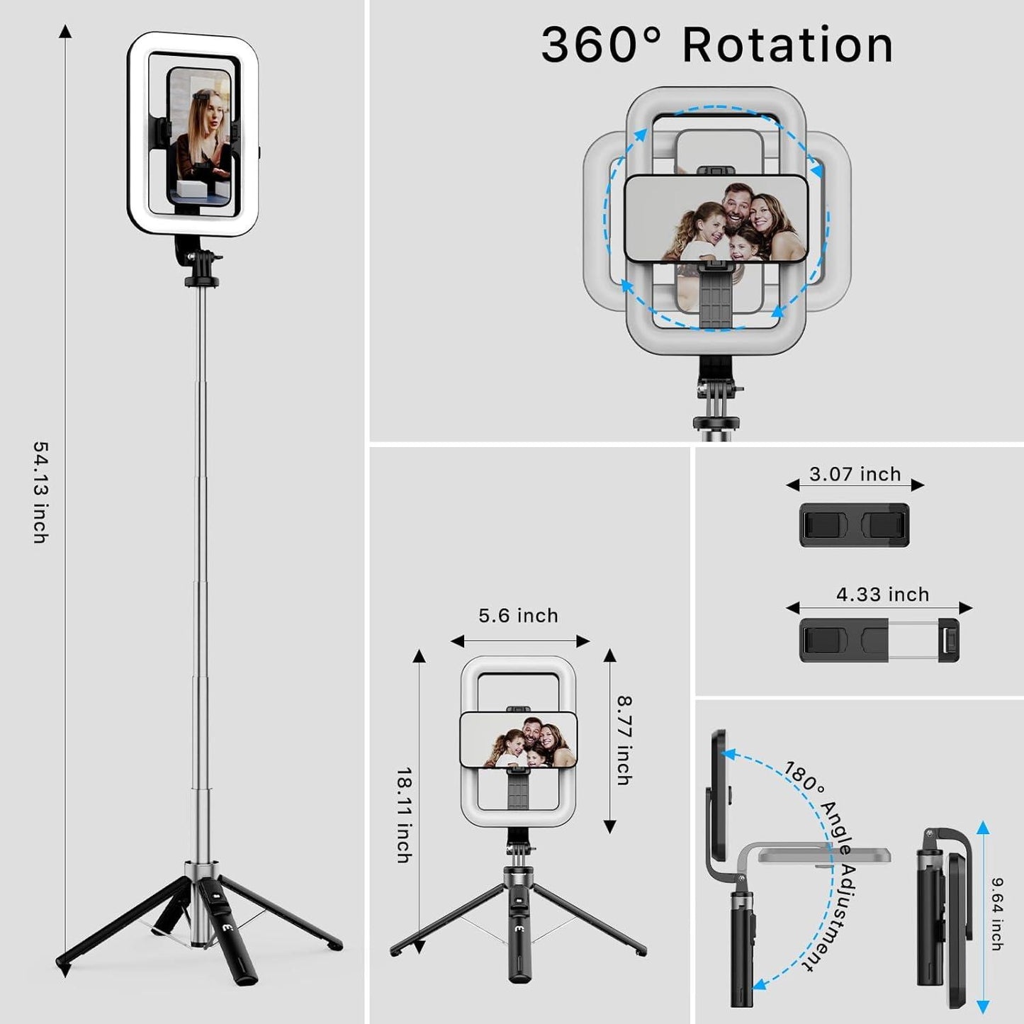 Rechargable 1.4m Selfie Ring Light Fill Video Clip Light Adjustable stand Light Cell Phone Fill Light with Clip for Phone Makeup Selfie