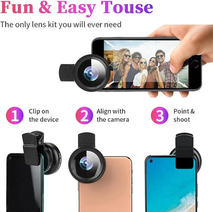 Phone Camera magnifying Lens, 2 in 1 Phone Camera Lens Kit, 15X Macro Lens + 0.45X Wide Angle Lens, Cell Phone Clip On Lens with Travel Bag for phone