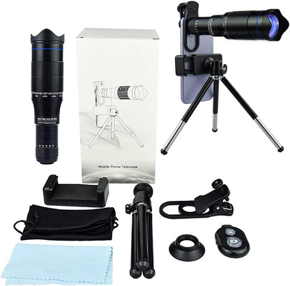 HD 36X Telephoto Mobile Phone Zoom magnifying Lens, Eyepiece Objective Lens Dual Focusing System, with Smart Phone Holder Tripods for Travel