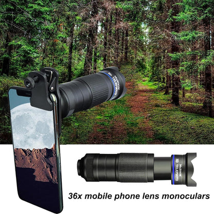 HD 36X Telephoto Mobile Phone Zoom magnifying Lens, Eyepiece Objective Lens Dual Focusing System, with Smart Phone Holder Tripods for Travel